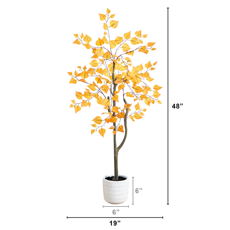 Nearly Natural 4ft Autumn Birch Artificial Fall Tree Decorative Planter