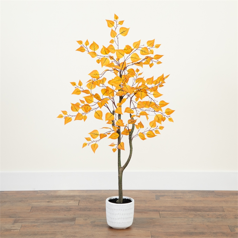 Nearly Natural 4ft Autumn Birch Artificial Fall Tree Decorative Planter