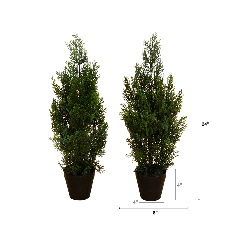 Nearly Natural 2ft Artificial Cedar Pine Tree UV Resistant (Set of 2)