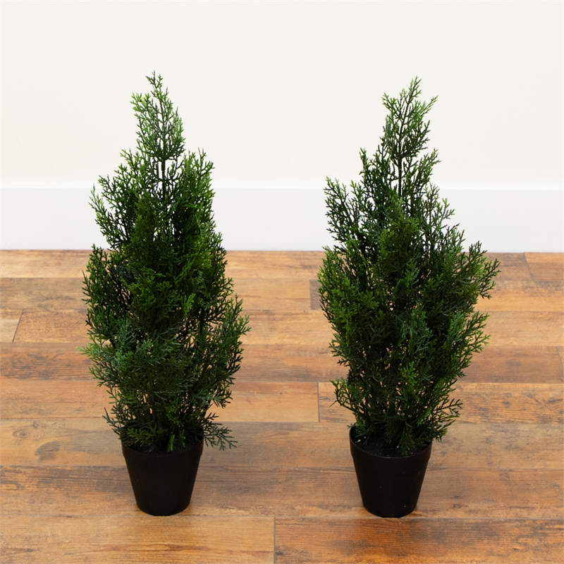 Nearly Natural 2ft Artificial Cedar Pine Tree UV Resistant (Set of 2)