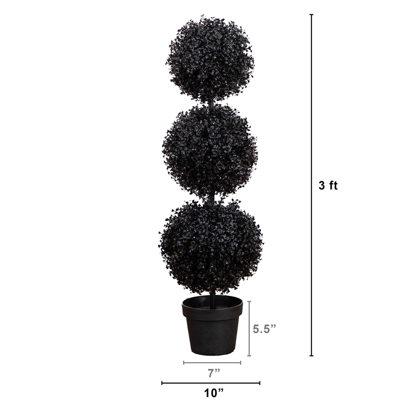 Nearly Natural 3ft UV Resistant Halloween Black Triple Ball Boxwood Topiary