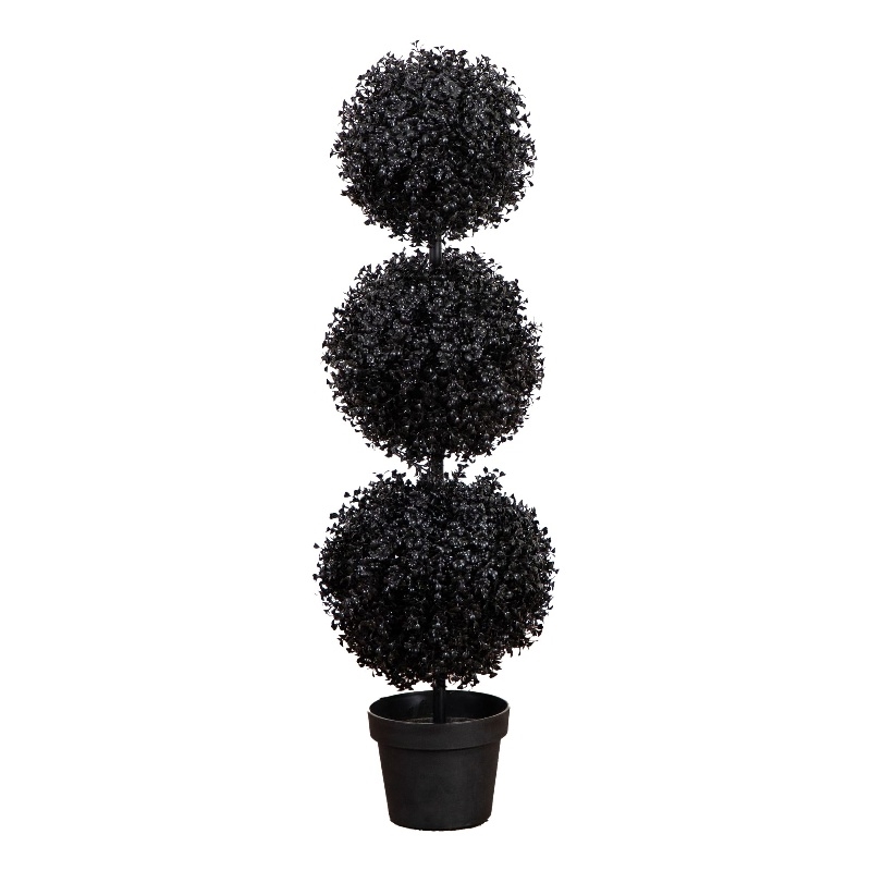 Nearly Natural 3ft UV Resistant Halloween Black Triple Ball Boxwood Topiary
