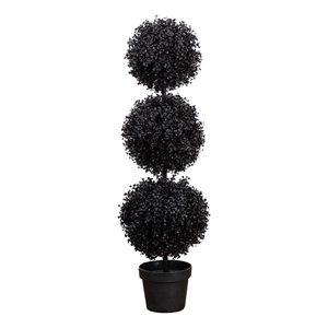 Nearly Natural 3ft UV Resistant Halloween Black Triple Ball Boxwood Topiary