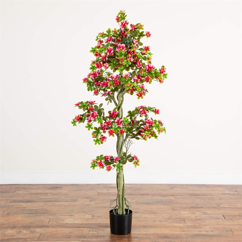 Nearly Natural 6ft UV Resistant Artificial Azalea Tree (Indoor/Outdoor) in Pink