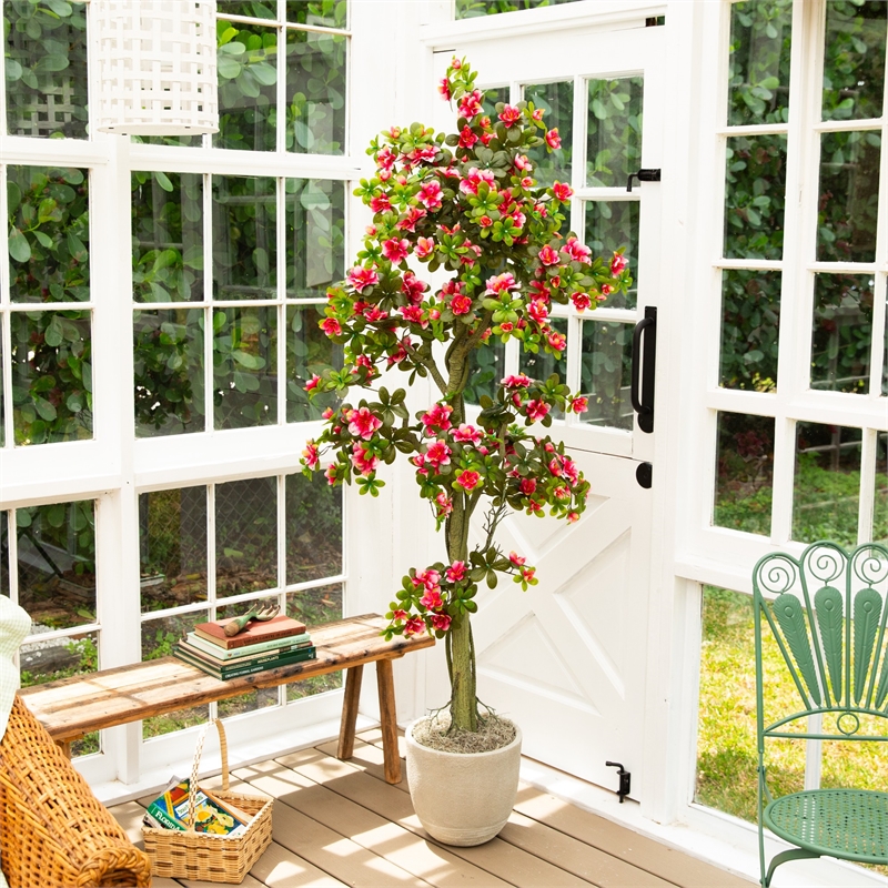 Nearly Natural 6ft UV Resistant Artificial Azalea Tree (Indoor/Outdoor) in Pink
