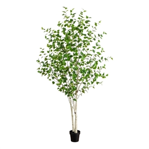 Nearly Natural 8ft Artificial Birch Tree with Real Touch Leaves in Green