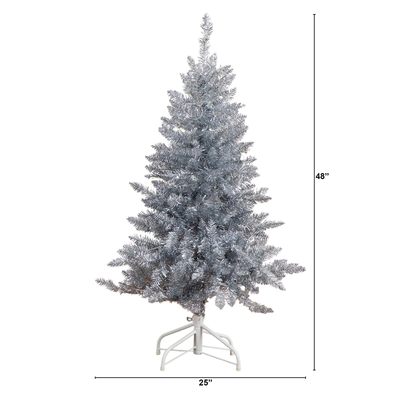 Nearly Natural 4ft Artificial Silver Christmas Tree with 130 Cool White LED