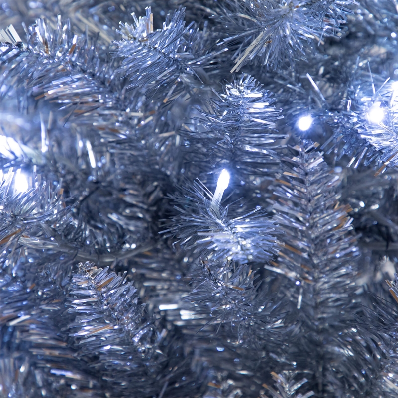 Nearly Natural 4ft Artificial Silver Christmas Tree with 130 Cool White LED
