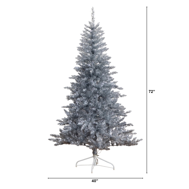 Nearly Natural 6ft Artificial Silver Christmas Tree with 300 Cool White LED