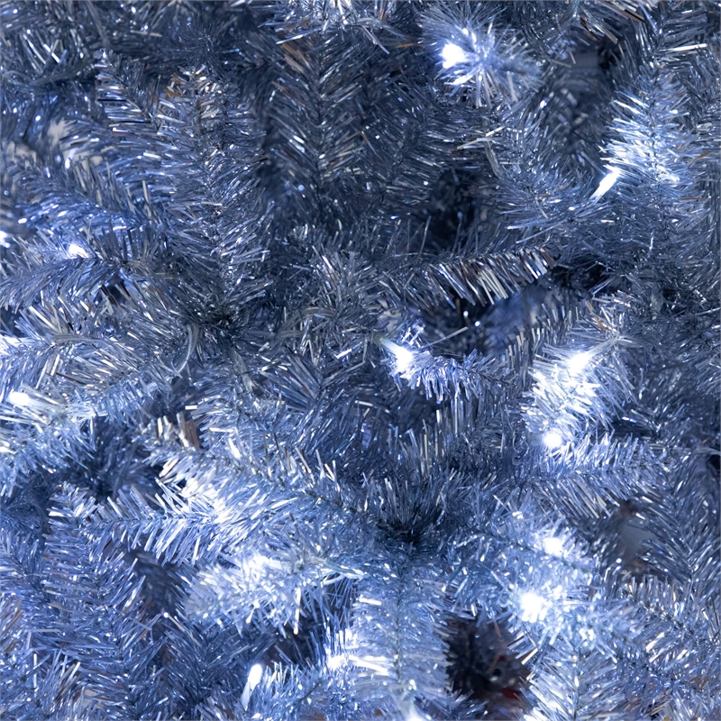 Nearly Natural 6ft Artificial Silver Christmas Tree with 300 Cool White LED