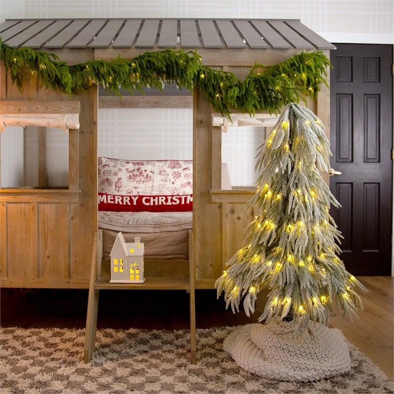 Nearly Natural 4ft Flocked Down Swept Christmas Tree with 110 LED in White