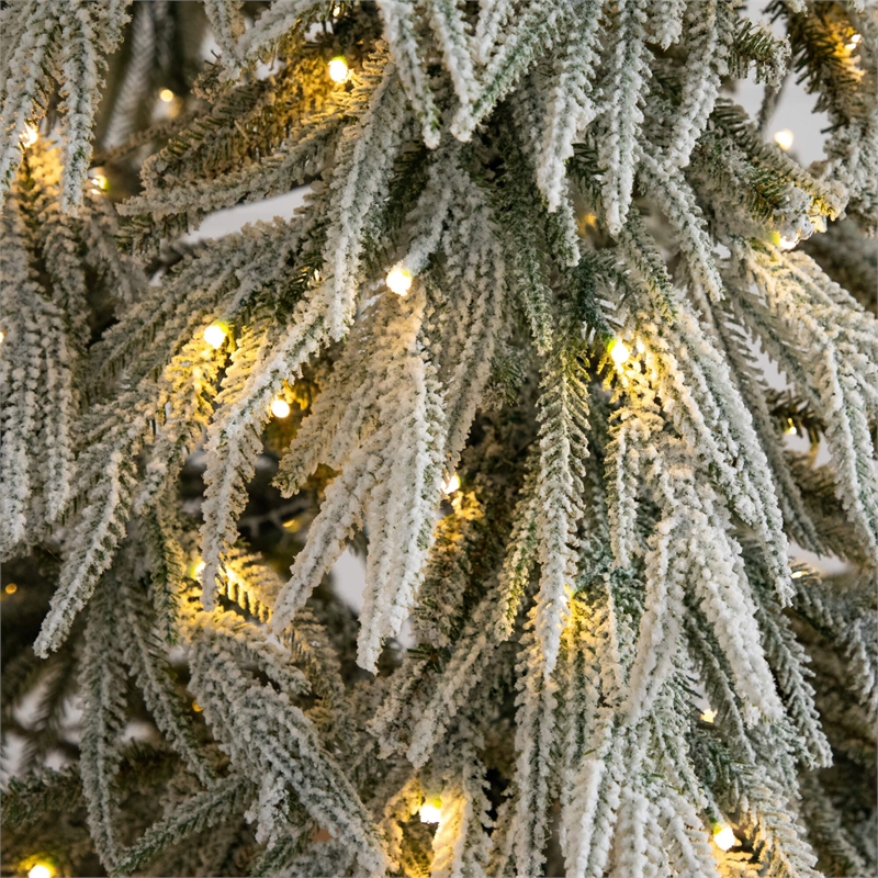 Nearly Natural 7ft Flocked Down Swept Christmas Tree with 300 LED in White