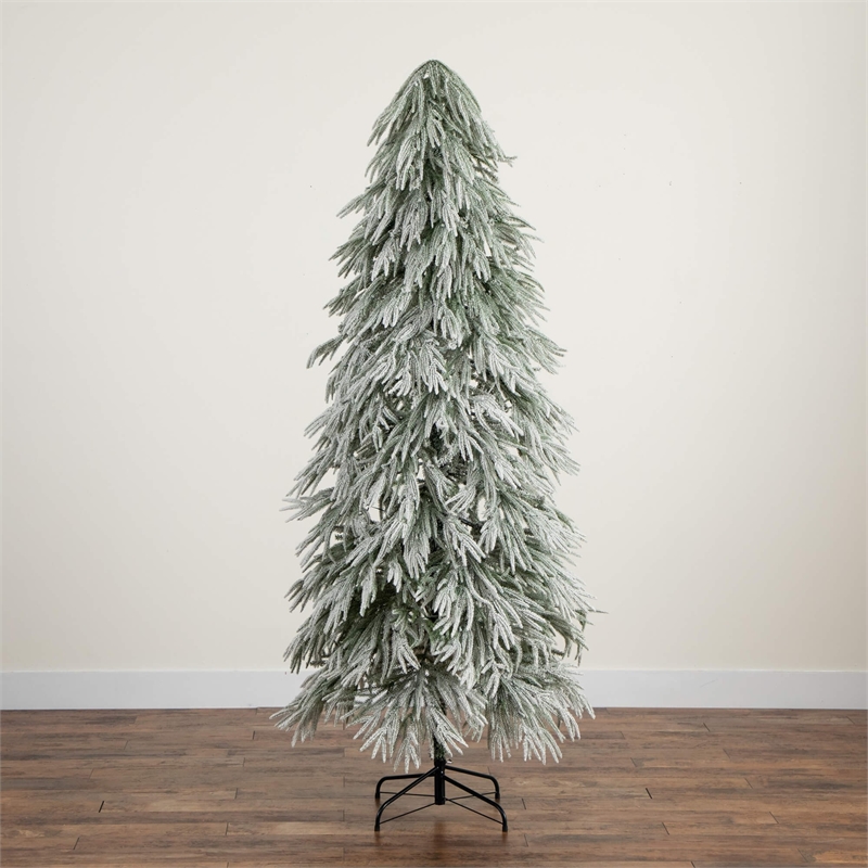 Nearly Natural 7ft Flocked Down Swept Christmas Tree with 300 LED in White