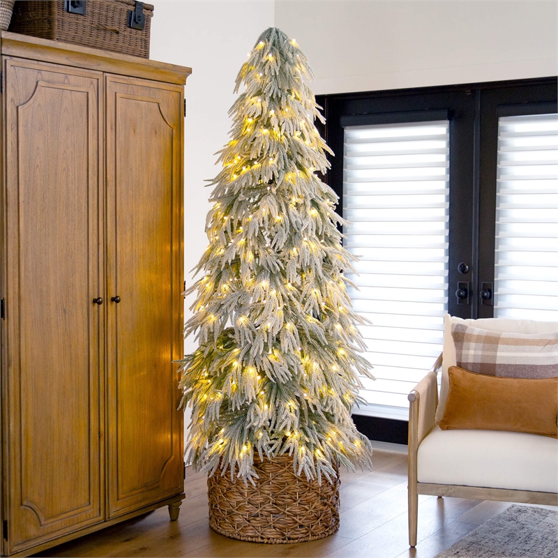 Nearly Natural 7ft Flocked Down Swept Christmas Tree with 300 LED in White
