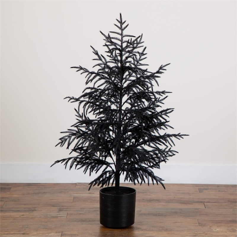 Nearly Natural 4ft Halloween Real Touch Black Norfolk Pine Christmas Tree