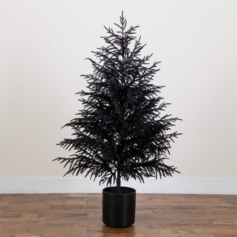 Nearly Natural 5ft Halloween Real Touch Black Norfolk Pine Christmas Tree