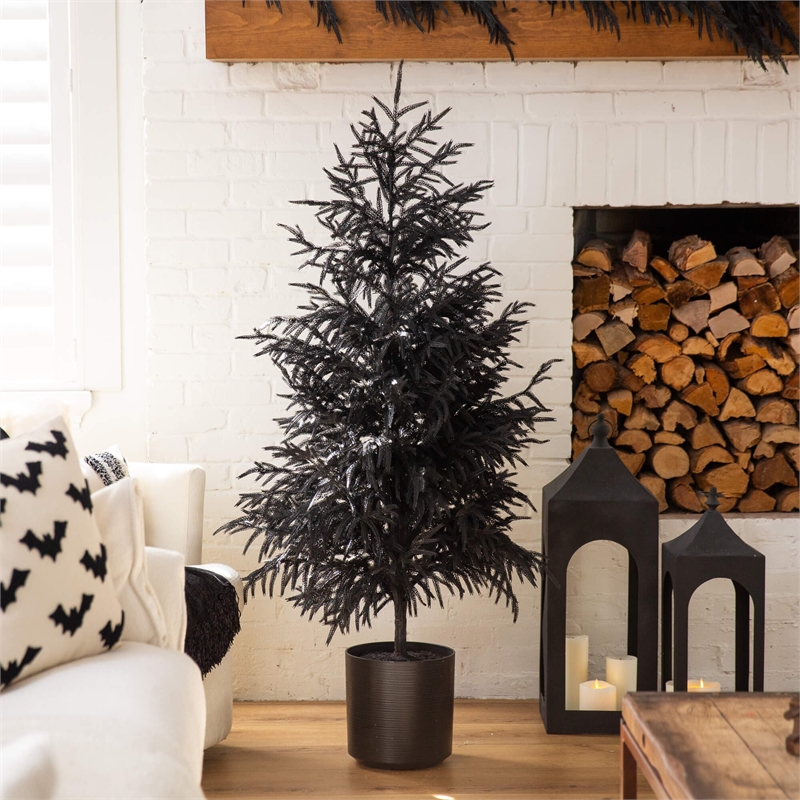 Nearly Natural 5ft Halloween Real Touch Black Norfolk Pine Christmas Tree