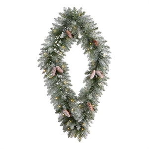 Nearly Natural 3ft Holiday Christmas Geometric Diamond Frosted Wreath w/Pinecone
