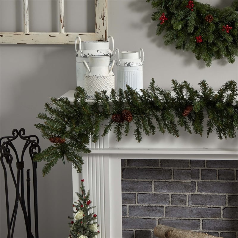 Nearly Natural 6ft Mixed Alaskan Pines Christmas Garland 50 Warm White LED Light