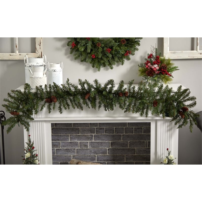 Nearly Natural 6ft Mixed Alaskan Pines Christmas Garland 50 Warm White LED Light