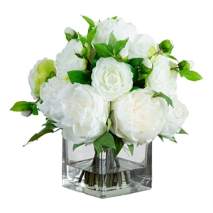 Nearly Natural Wedding Collection 13&quot Peony & Camellia Artificial in Glass Vase