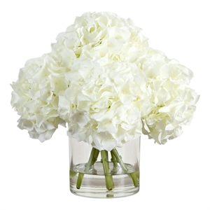 Nearly Natural Wedding Collection 14&quot Artificial Hydrangea in Glass Vase