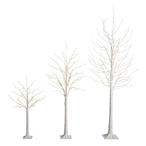 Nearly Natural 4ft 6ft 8ft Pre-Lit White Birch Trees w/ LED Lights (Set of 3)