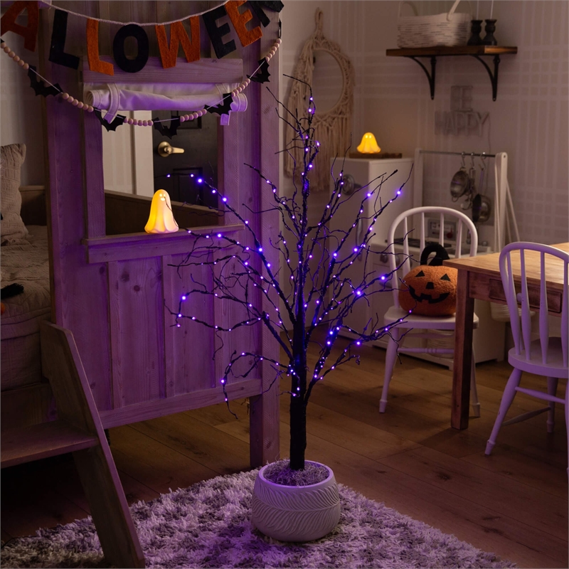 Nearly Natural 4ft Pre-Lit Halloween Black Twig Tree w/ 180 LED