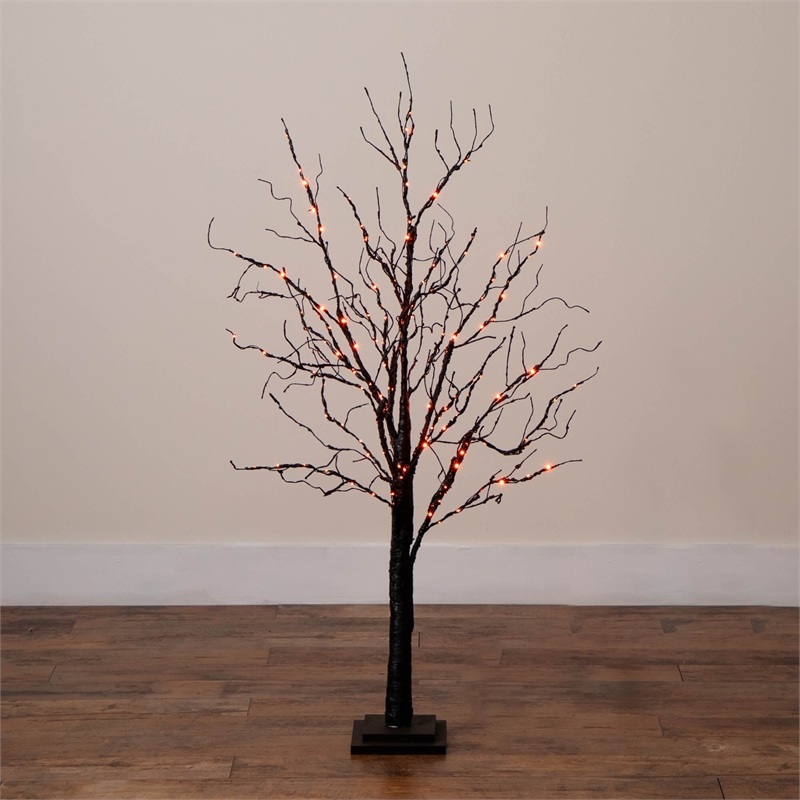 Nearly Natural 4ft Pre-Lit Halloween Black Twig Tree w/ 180 LED