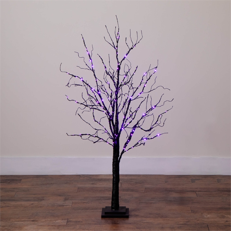 Nearly Natural 4ft Pre-Lit Halloween Black Twig Tree w/ 180 LED