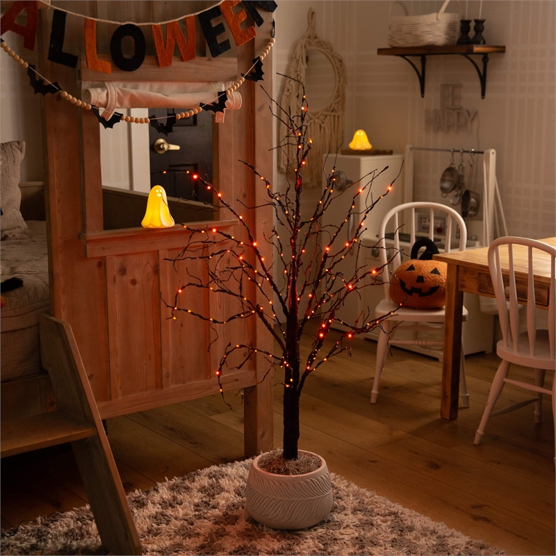 Nearly Natural 4ft Pre-Lit Halloween Black Twig Tree w/ 180 LED