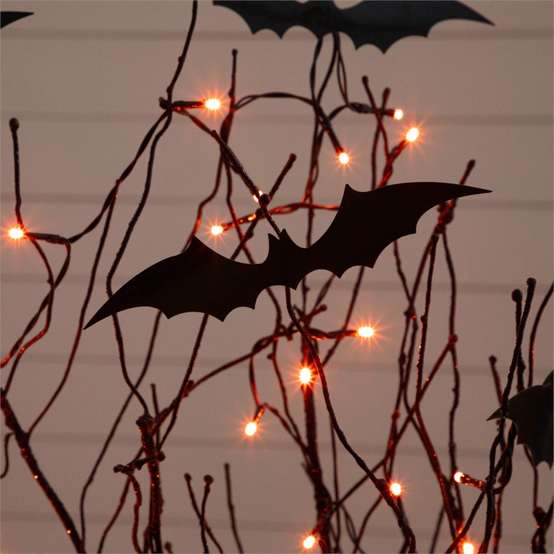 Nearly Natural 4ft Pre-Lit Halloween Black Twig Tree w/ Bats & 50 Orange LED