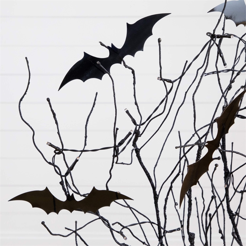 Nearly Natural 4ft Pre-Lit Halloween Black Twig Tree w/ Bats & 50 Orange LED