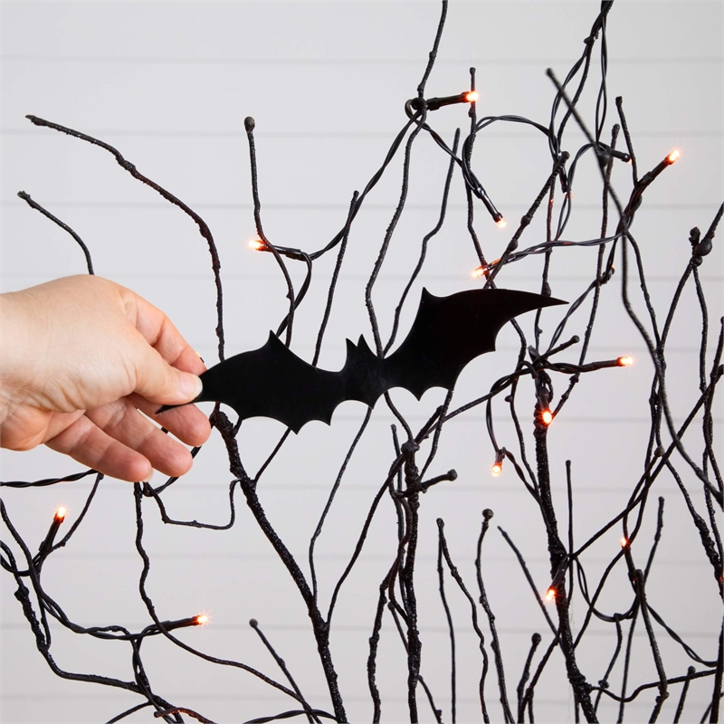 Nearly Natural 4ft Pre-Lit Halloween Black Twig Tree w/ Bats & 50 Orange LED