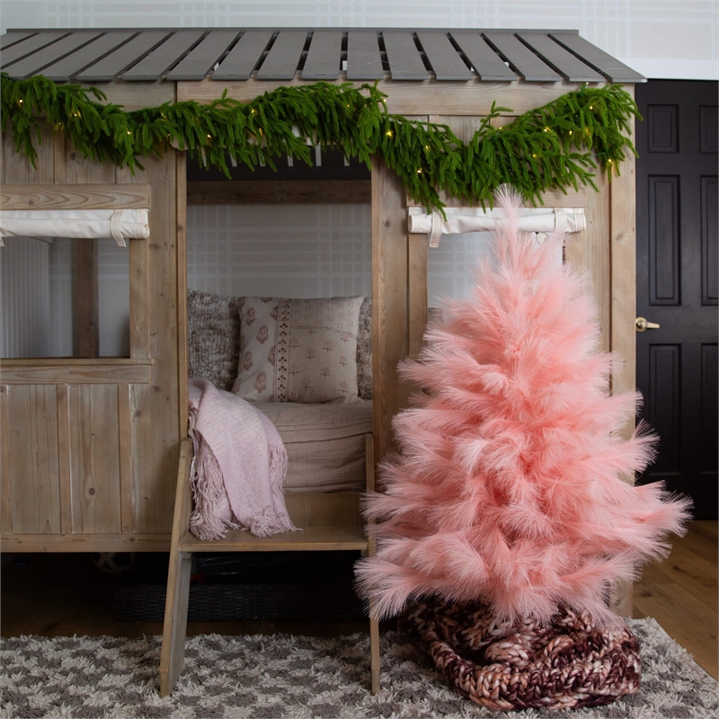Nearly Natural 4ft Artificial Pink Pampas Grass Christmas Tree in Pink