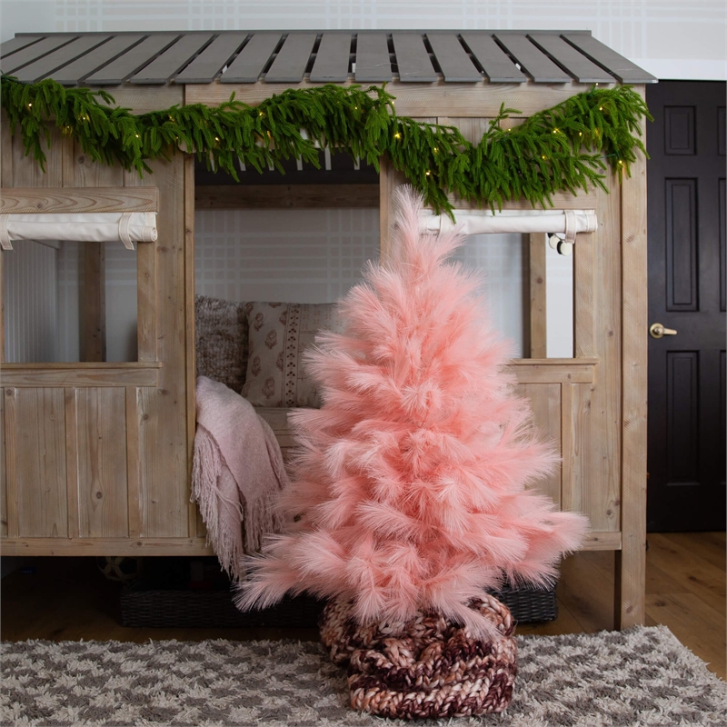 Nearly Natural 4ft Artificial Pink Pampas Grass Christmas Tree in Pink