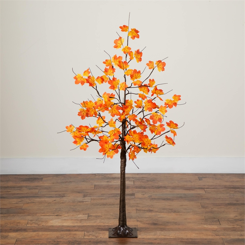 Nearly Natural 4ft Pre-Lit Minimalist Autumn Maple Fall Tree w/56 Warm White LED