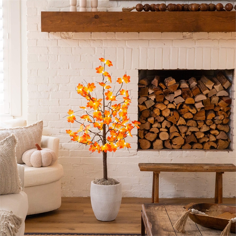 Nearly Natural 4ft Pre-Lit Minimalist Autumn Maple Fall Tree w/56 Warm White LED