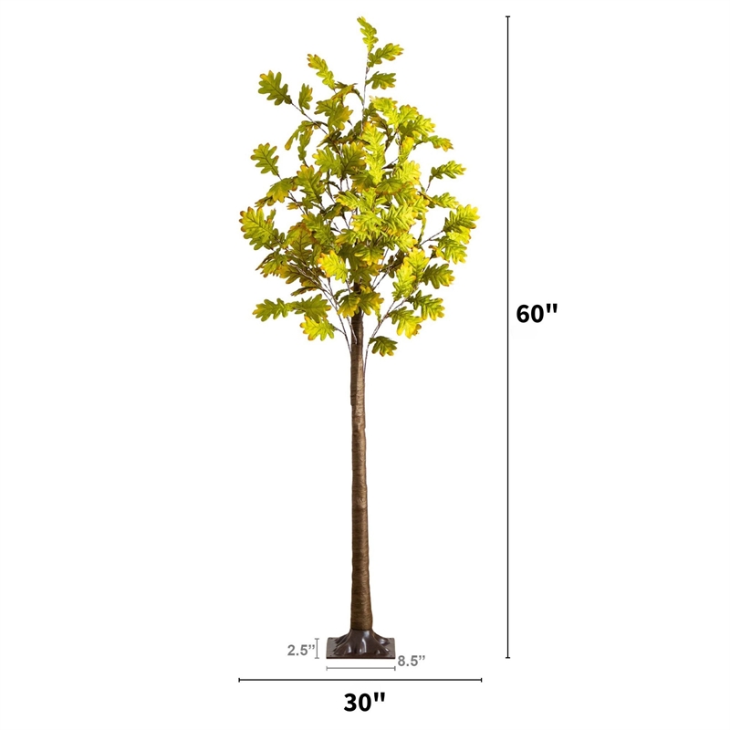 Nearly Natural 5ft Pre-Lit Green Autumn Oak Fall Tree w/ 200 Warm White LED