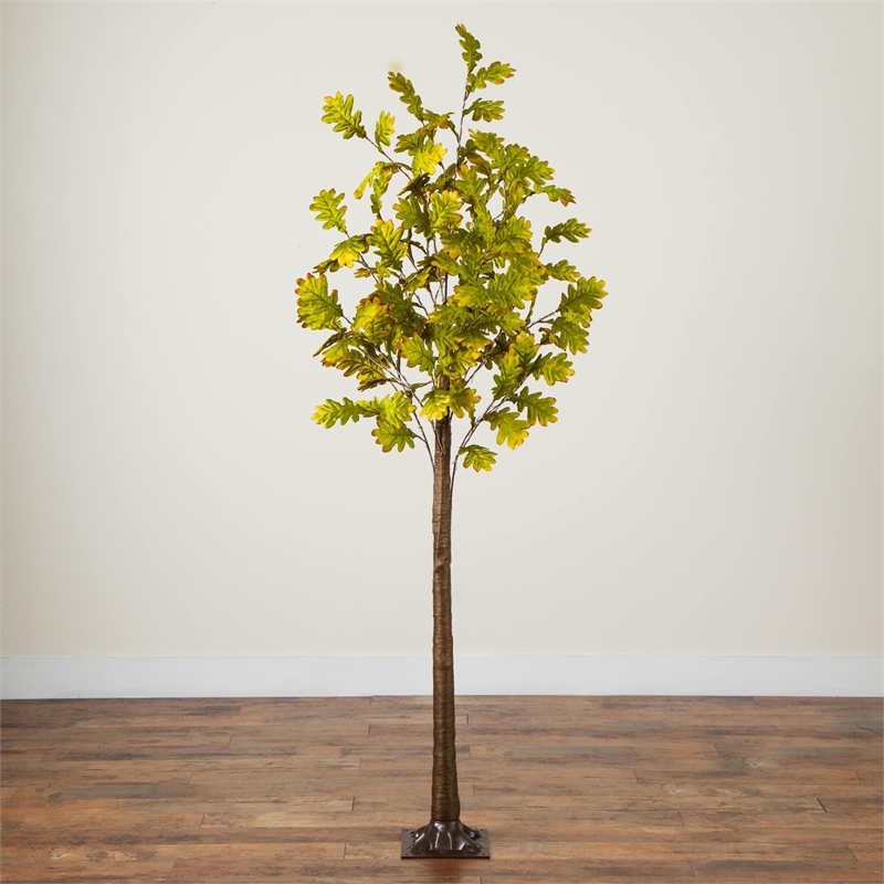 Nearly Natural 5ft Pre-Lit Green Autumn Oak Fall Tree w/ 200 Warm White LED