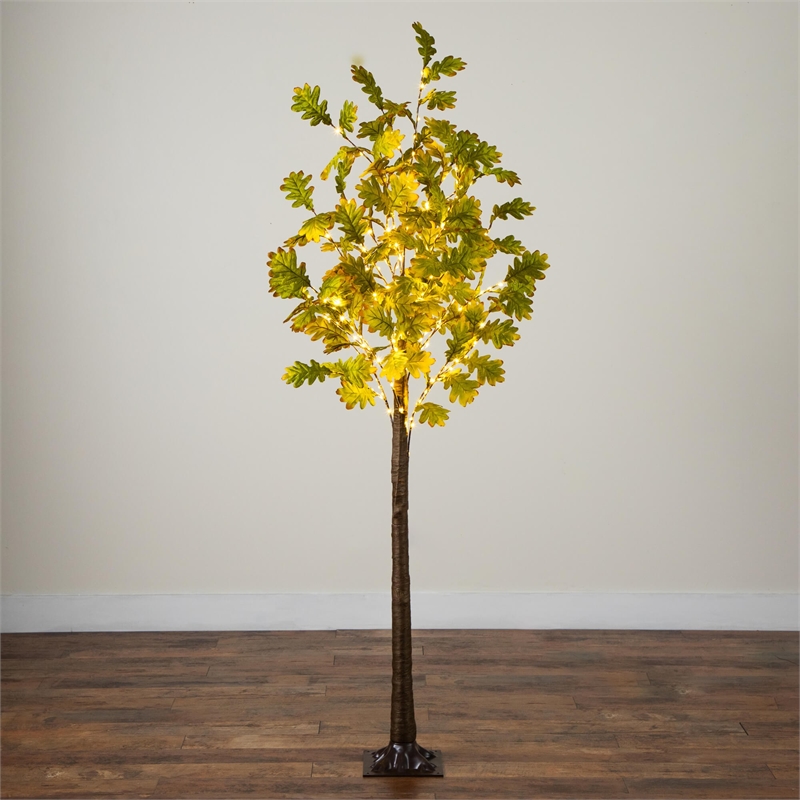 Nearly Natural 5ft Pre-Lit Green Autumn Oak Fall Tree w/ 200 Warm White LED