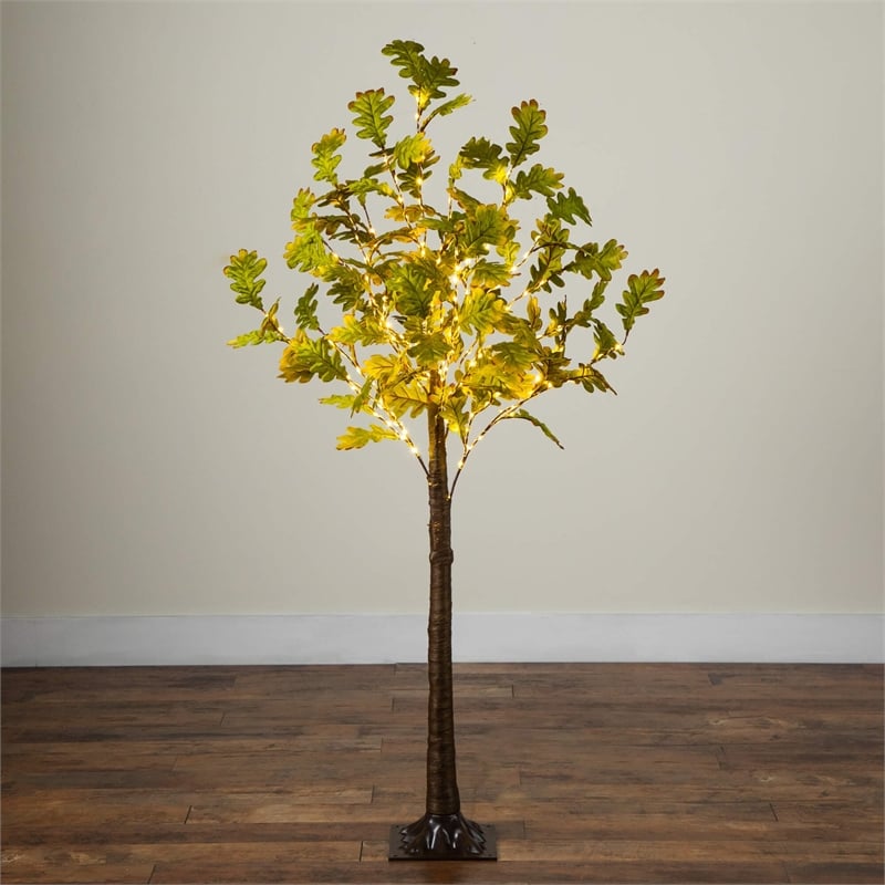 Nearly Natural 6ft Pre-Lit Green Autumn Oak Fall Tree w/ 250 Warm White LED