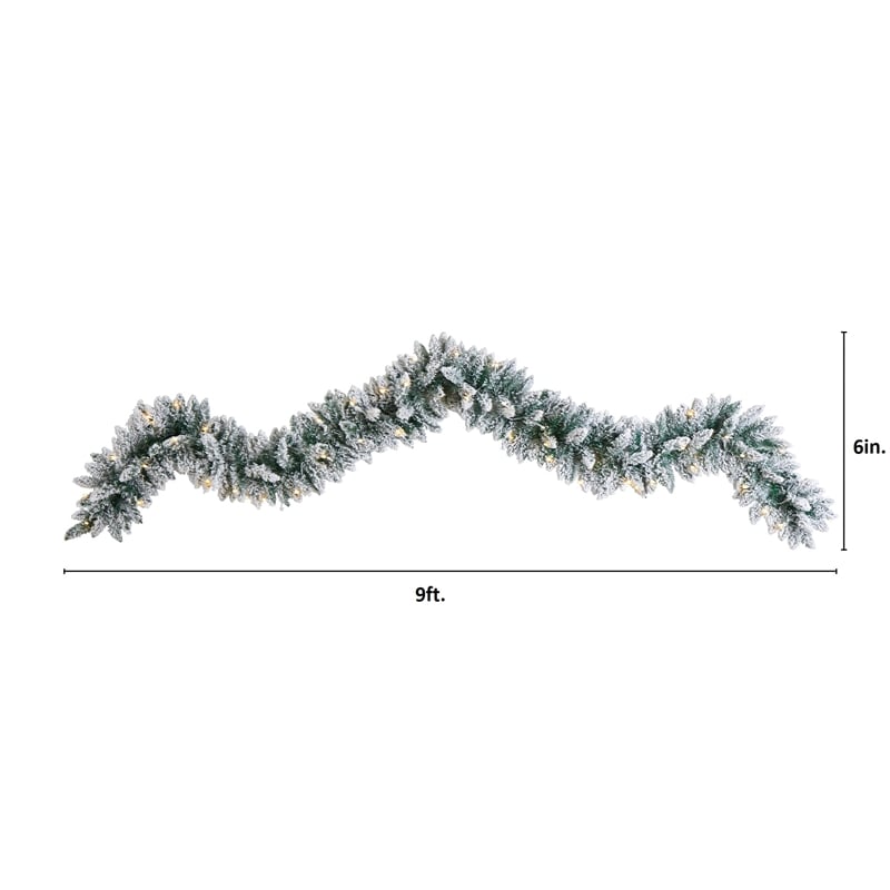 Nearly Natural 9ft Flocked Artificial Christmas Garland w/50 Warm White LED