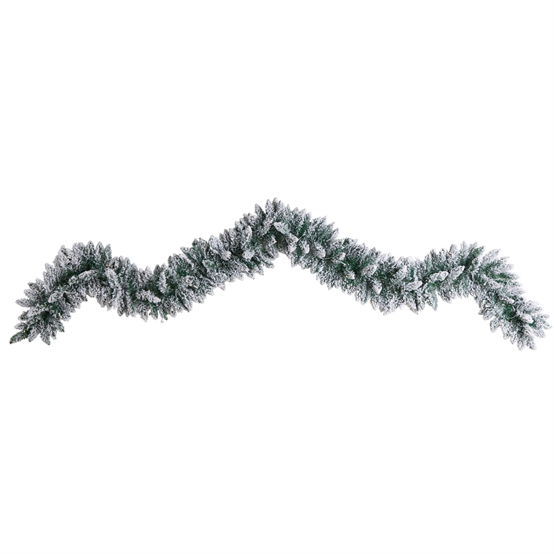 Nearly Natural 9ft Flocked Artificial Christmas Garland w/50 Warm White LED