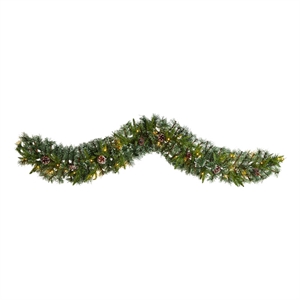 Nearly Natural 6ft Snow Tipped Christmas Garland w/35 Clear LED