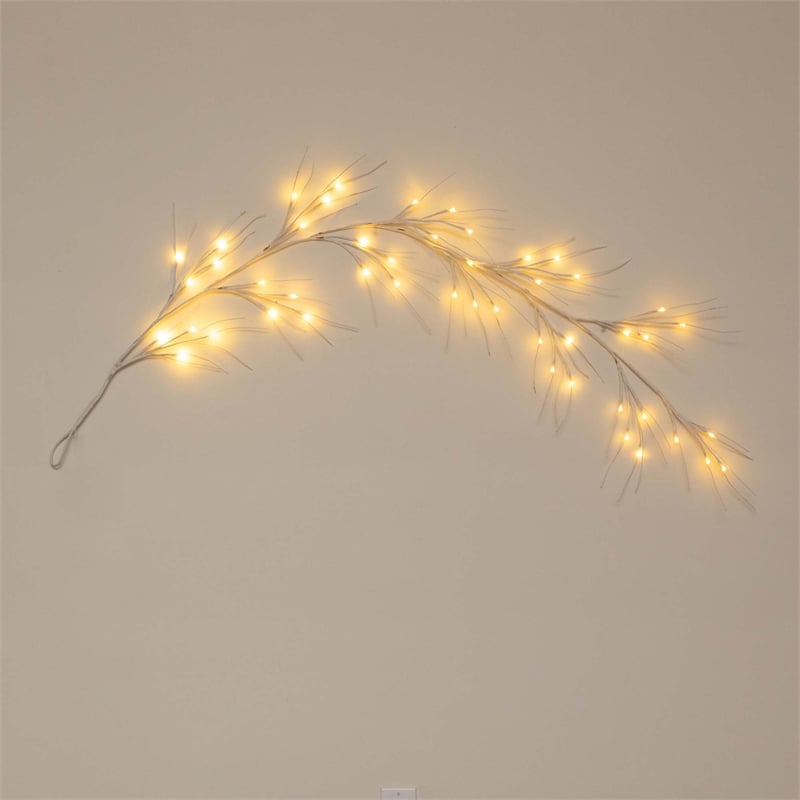 Nearly Natural 6ft Pre-Lit Artificial White Birch Garland w/ 48 Warm White LED