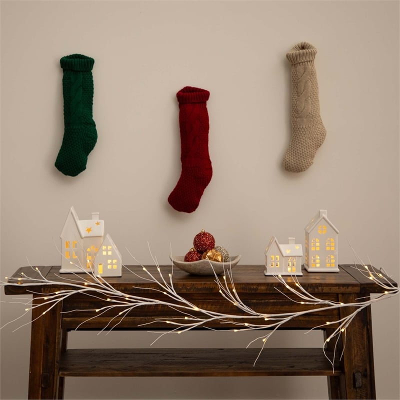Nearly Natural 6ft Pre-Lit Artificial White Birch Garland w/ 48 Warm White LED