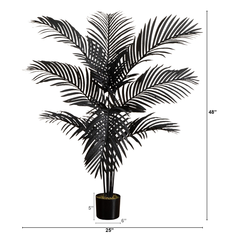 Nearly Natural 4ft Artificial Halloween Black Paradise Palm Tree in Black