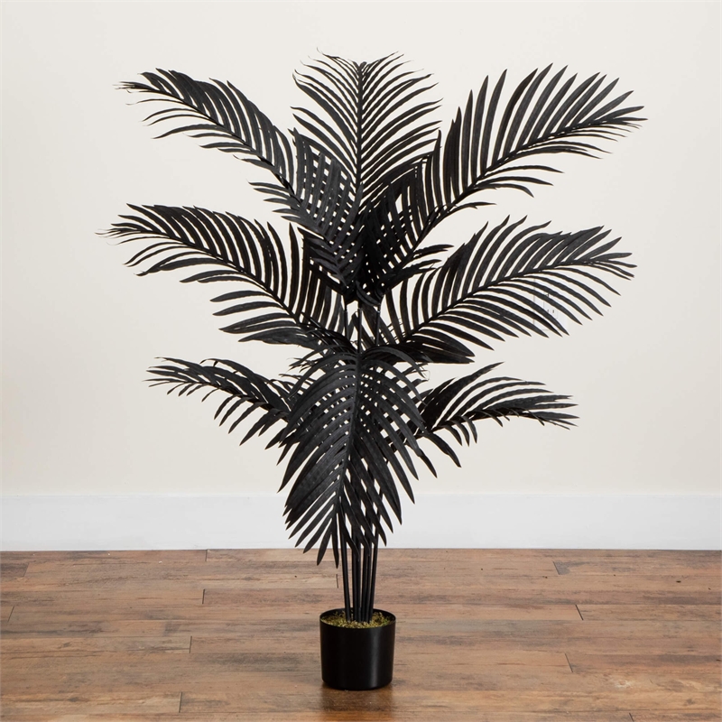 Nearly Natural 4ft Artificial Halloween Black Paradise Palm Tree in Black