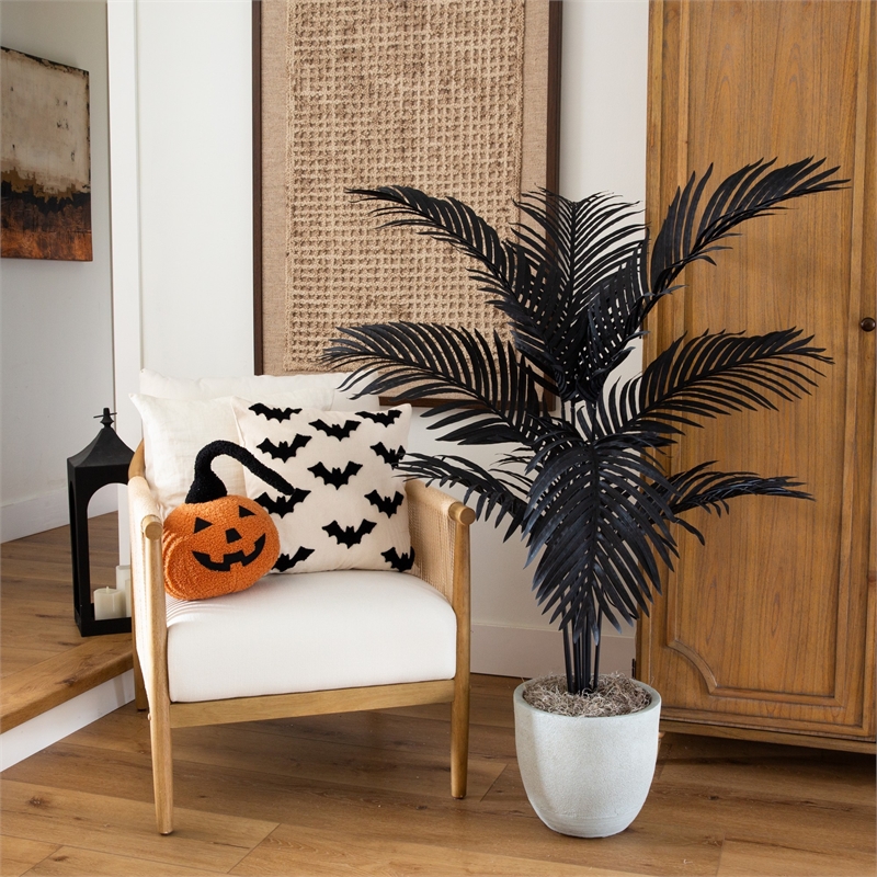 Nearly Natural 4ft Artificial Halloween Black Paradise Palm Tree in Black